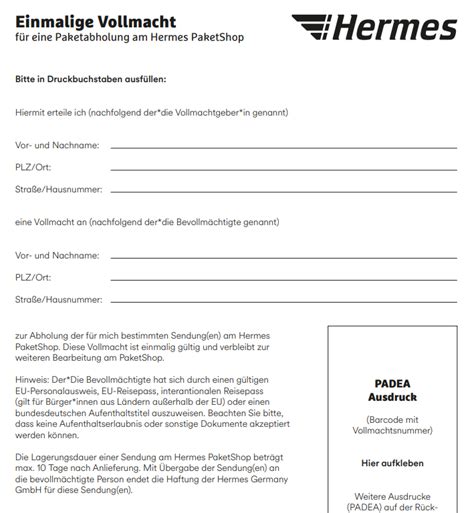 hermes online vollmacht